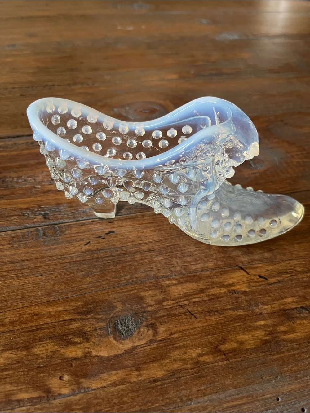 Fenton Opalescent Glass Decorative Shoe - Iridescent White Accent